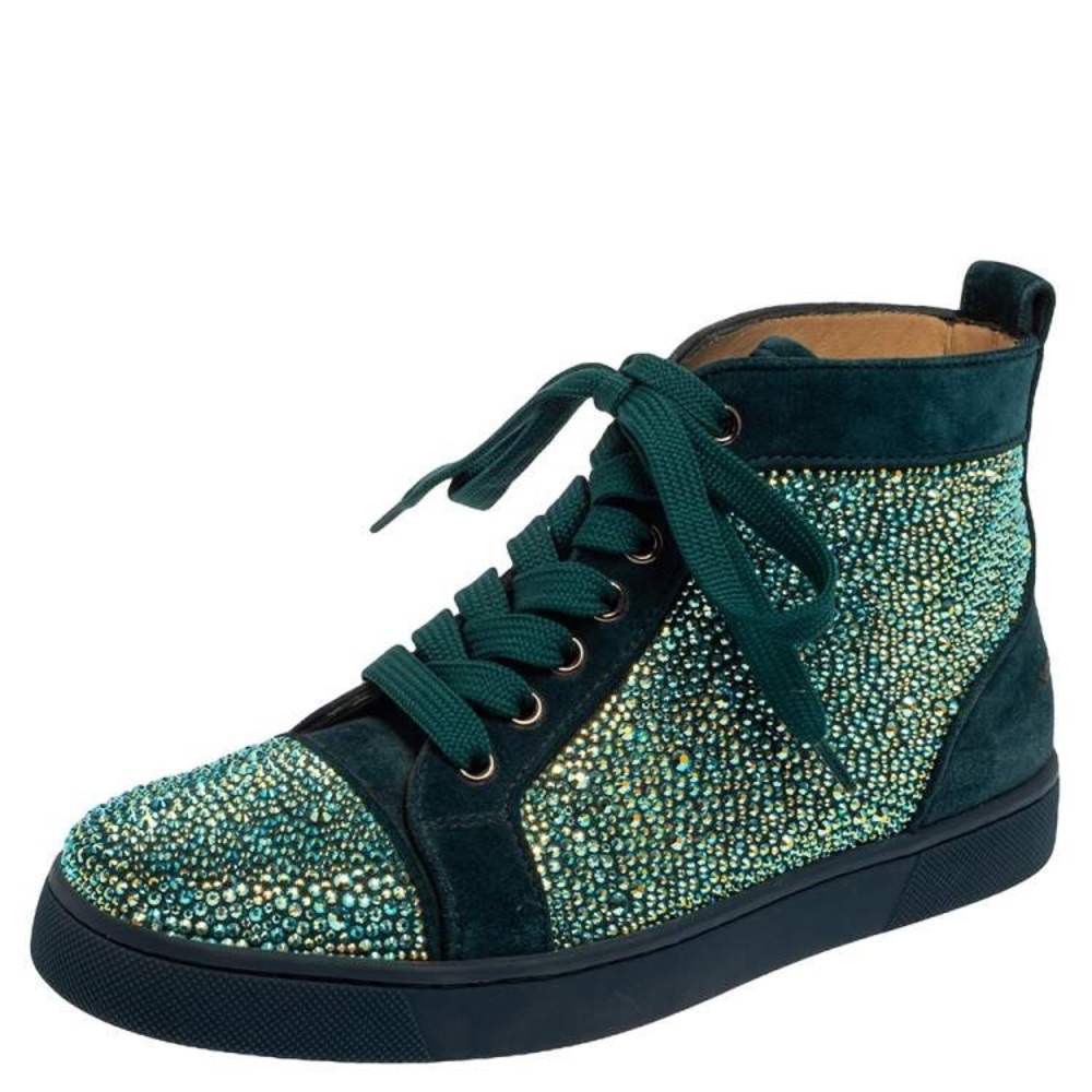 AUTHENTIC CHRISTIAN LOUBOUTIN Suede Louis Strass High-Top Sneakers